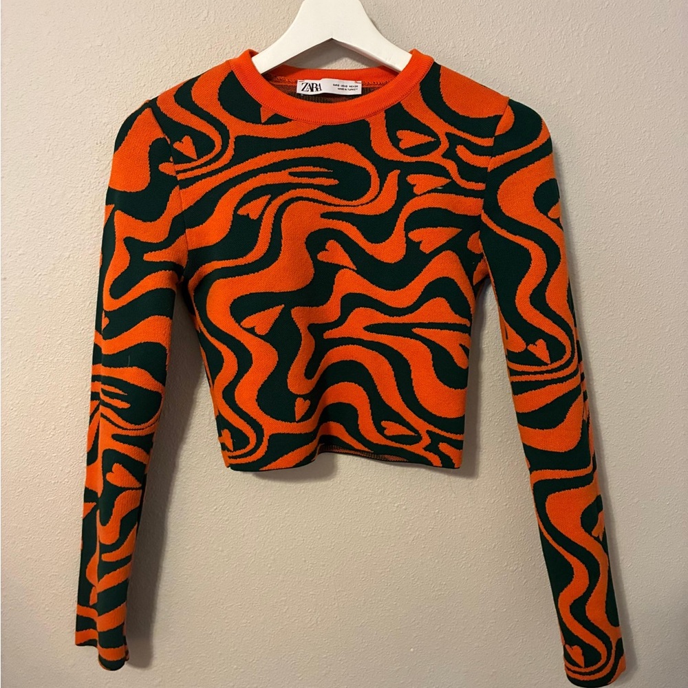 Zara Orange and Black Swirl Long Sleeve Top - bundle tops 2 x 1
